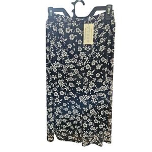 Floral Print Black White Sheer Midi Skirt Womens Lightweight Cute Spring